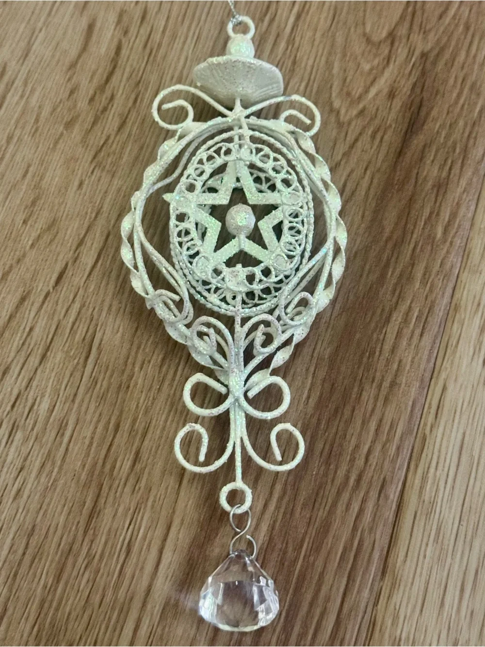 Ivory Glitter Star Christmas Ornament Filigree Scroll NWT Victorian